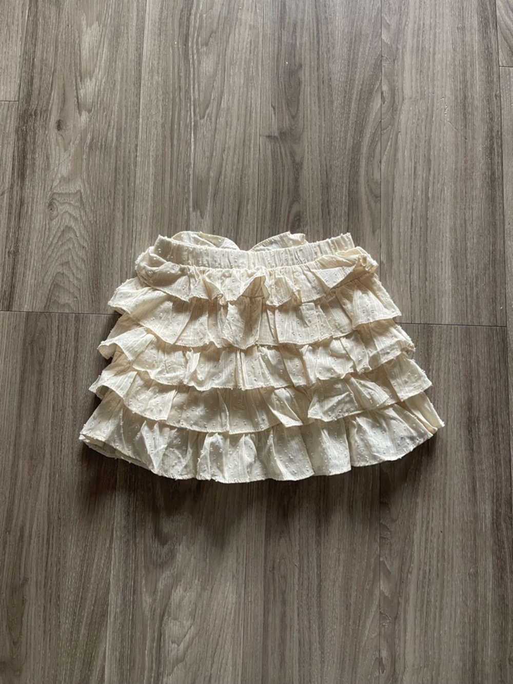 Cream Ruffled Eyelet Tiered Skirt